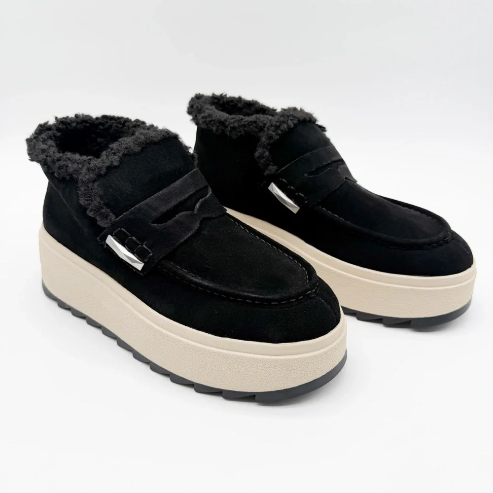 Ash Magic Moc Platform Lug Sole Ankle Boot Suede Shearling Black EU41 US 11 NEW